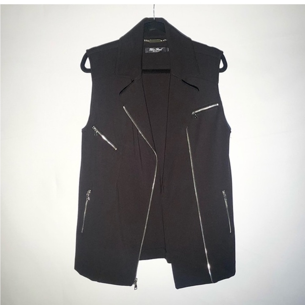 NWT Black Sleeveless moto style Vest with Silver Zippers made in USA L - Picture 10 of 10